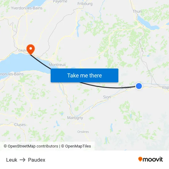 Leuk to Paudex map