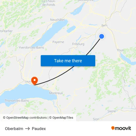 Oberbalm to Paudex map
