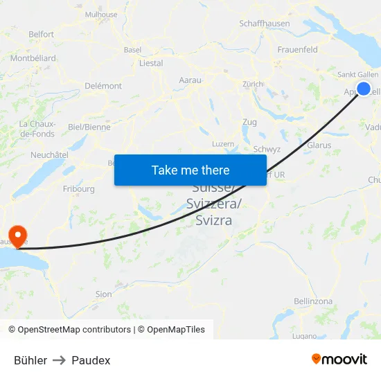 Bühler to Paudex map