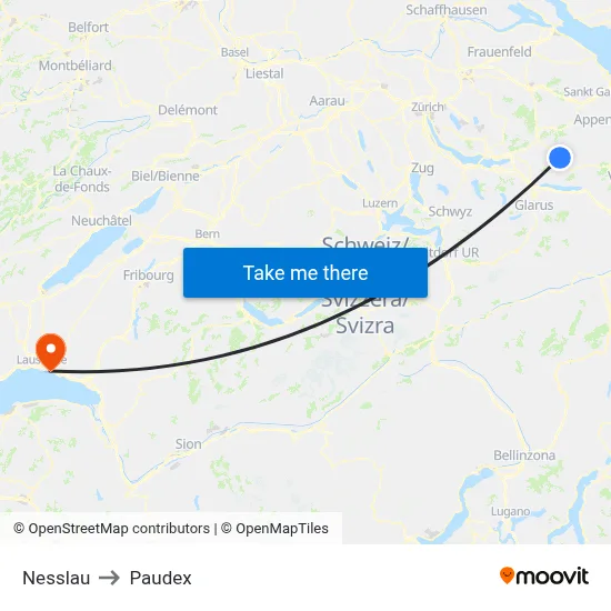 Nesslau to Paudex map