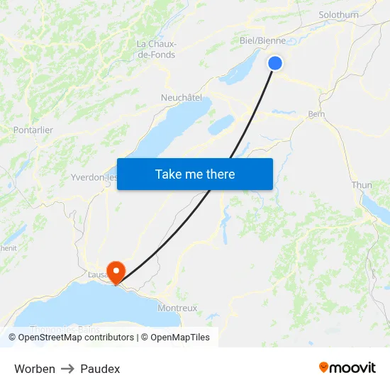 Worben to Paudex map