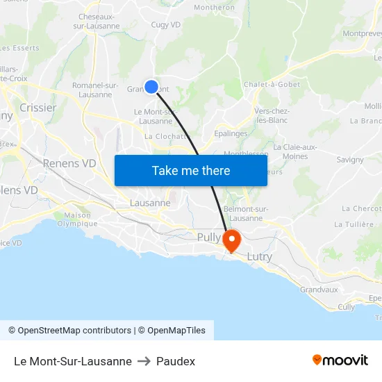 Le Mont-Sur-Lausanne to Paudex map