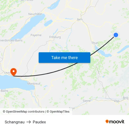 Schangnau to Paudex map