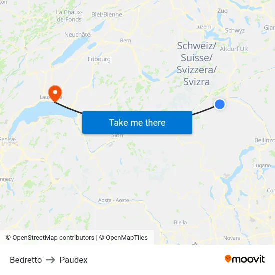 Bedretto to Paudex map