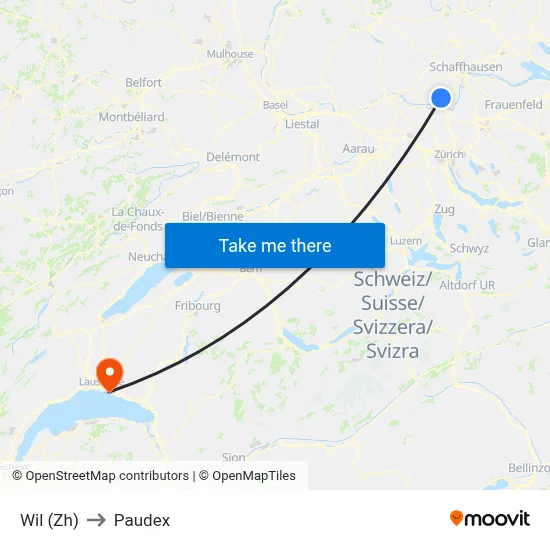 Wil (Zh) to Paudex map