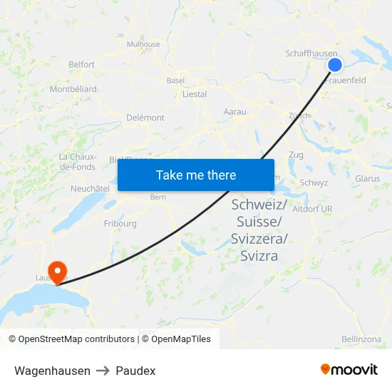 Wagenhausen to Paudex map