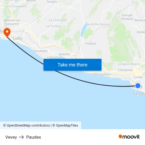 Vevey to Paudex map