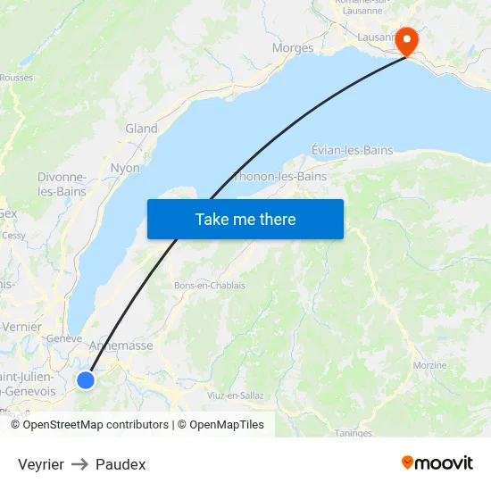 Veyrier to Paudex map