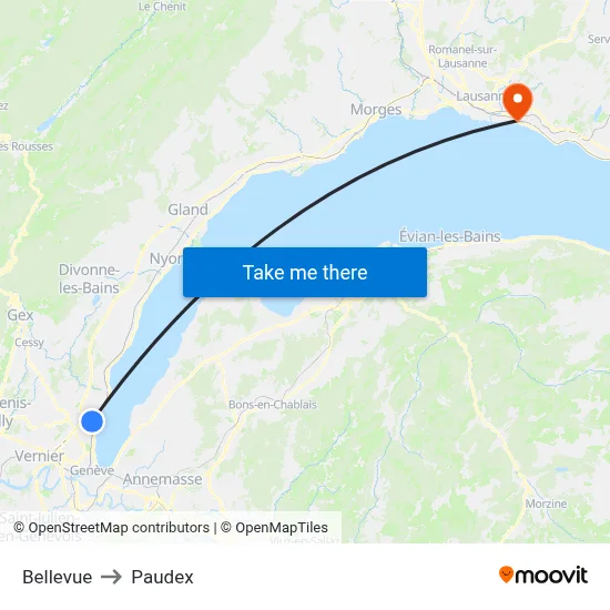 Bellevue to Paudex map