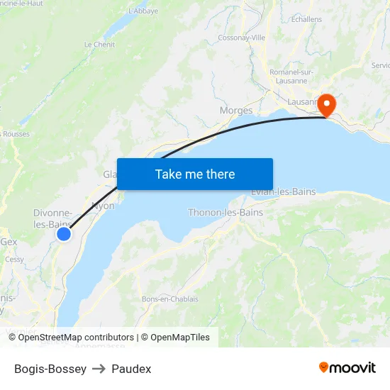 Bogis-Bossey to Paudex map