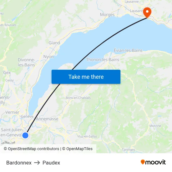 Bardonnex to Paudex map