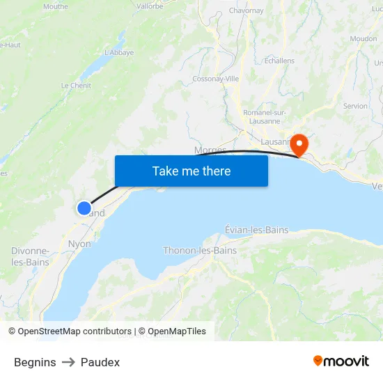 Begnins to Paudex map
