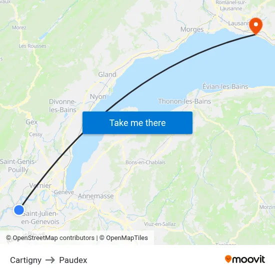 Cartigny to Paudex map