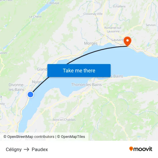 Céligny to Paudex map