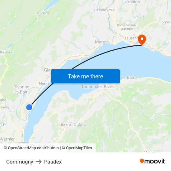 Commugny to Paudex map