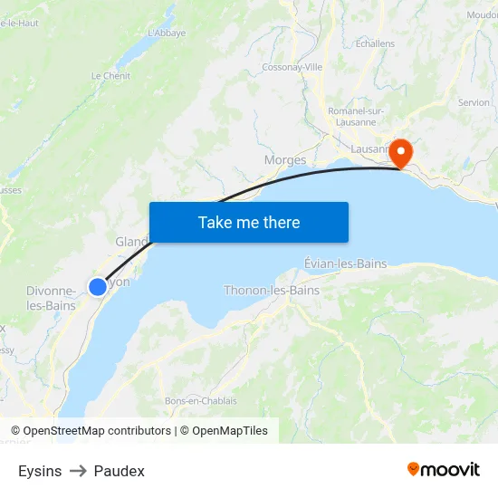 Eysins to Paudex map