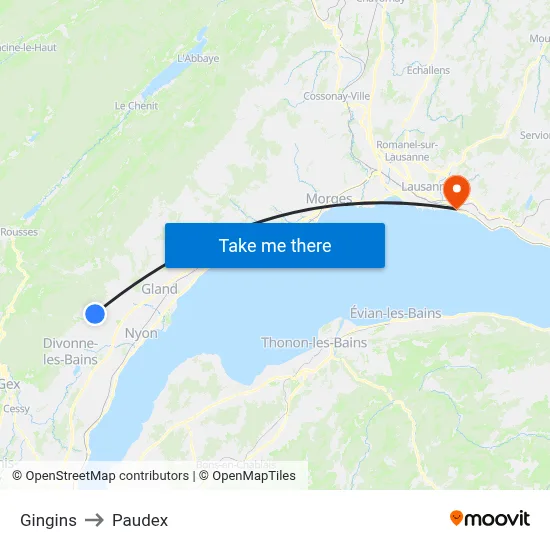Gingins to Paudex map