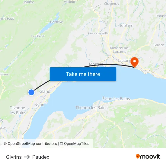 Givrins to Paudex map