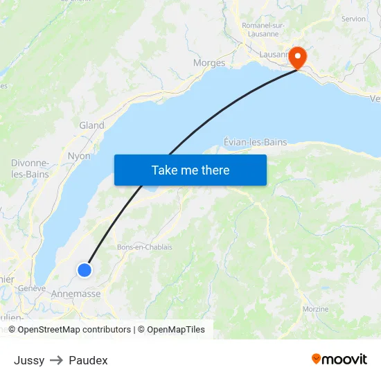 Jussy to Paudex map