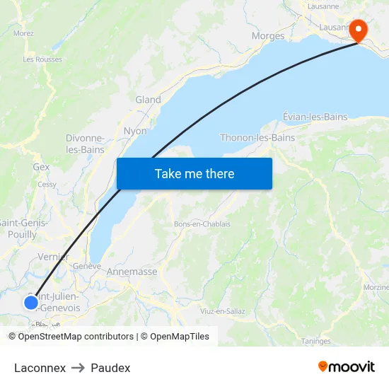 Laconnex to Paudex map
