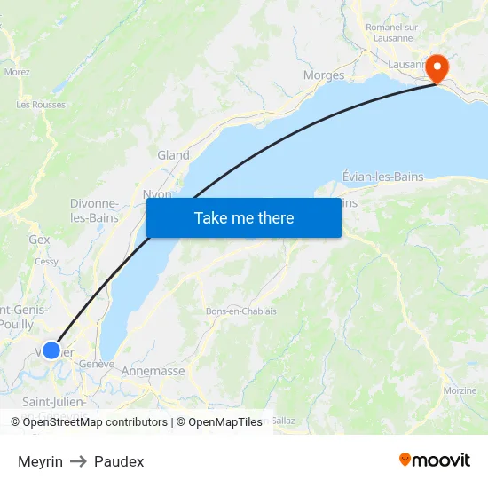 Meyrin to Paudex map
