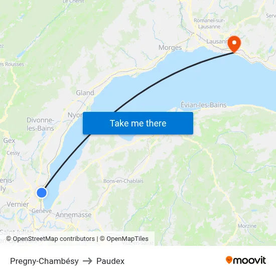 Pregny-Chambésy to Paudex map