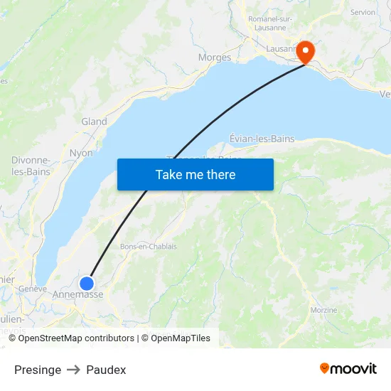 Presinge to Paudex map