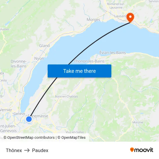 Thônex to Paudex map