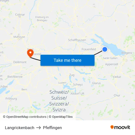 Langrickenbach to Pfeffingen map