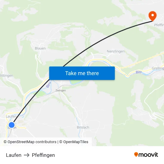 Laufen to Pfeffingen map