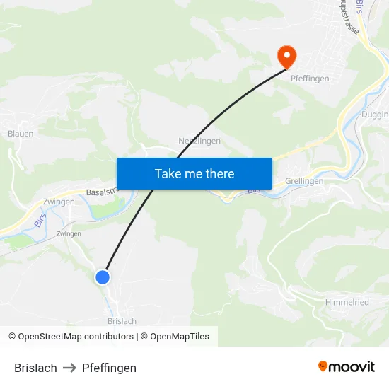 Brislach to Pfeffingen map