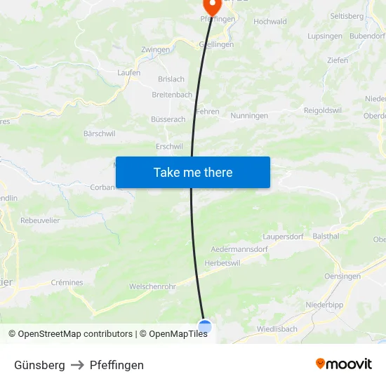 Günsberg to Pfeffingen map