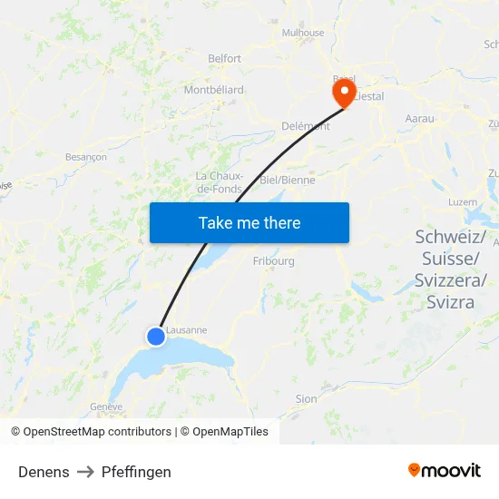 Denens to Pfeffingen map