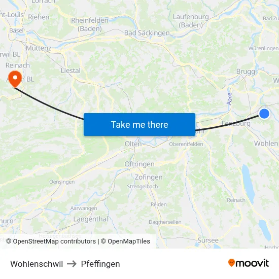 Wohlenschwil to Pfeffingen map