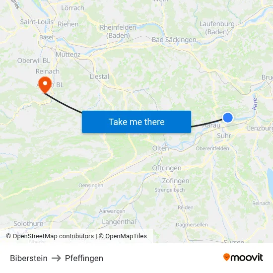 Biberstein to Pfeffingen map