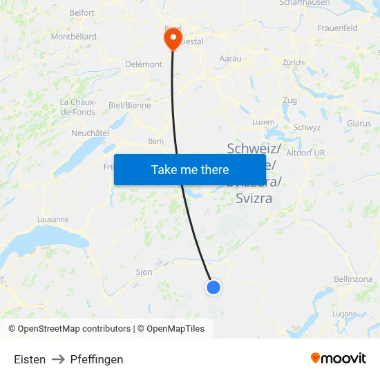 Eisten to Pfeffingen map