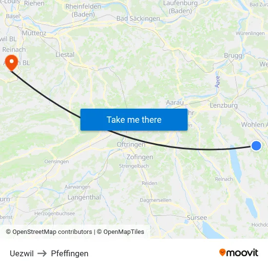 Uezwil to Pfeffingen map