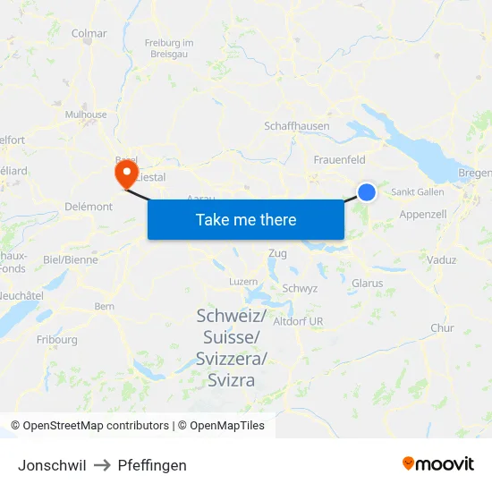 Jonschwil to Pfeffingen map