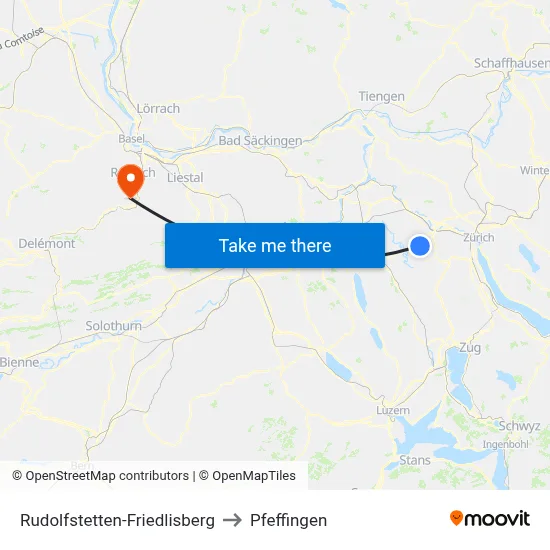 Rudolfstetten-Friedlisberg to Pfeffingen map