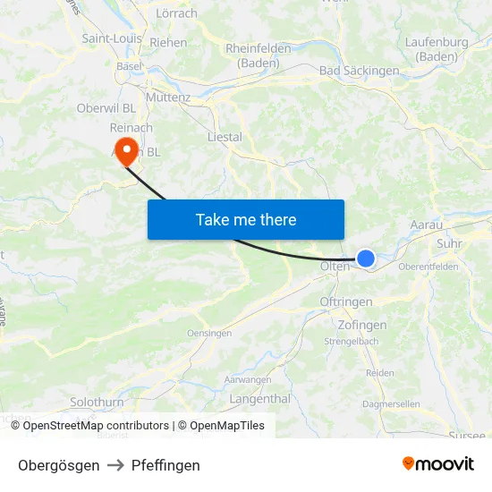 Obergösgen to Pfeffingen map
