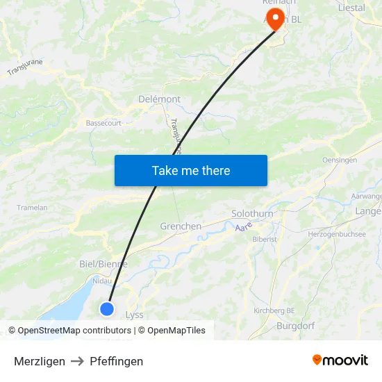Merzligen to Pfeffingen map