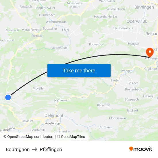 Bourrignon to Pfeffingen map
