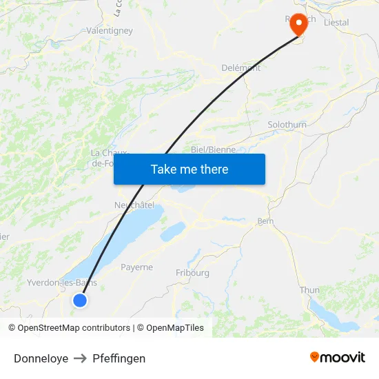 Donneloye to Pfeffingen map