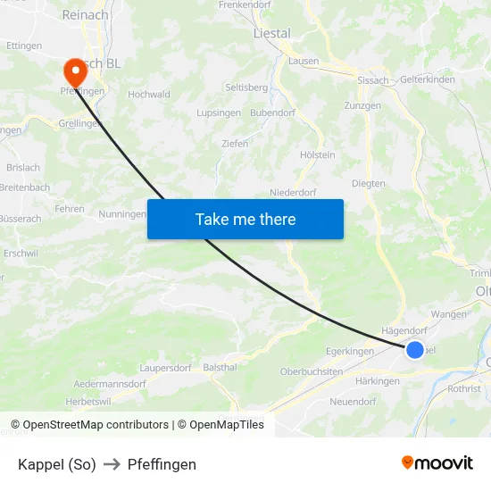 Kappel (So) to Pfeffingen map
