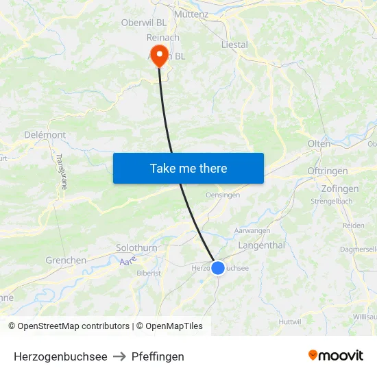 Herzogenbuchsee to Pfeffingen map