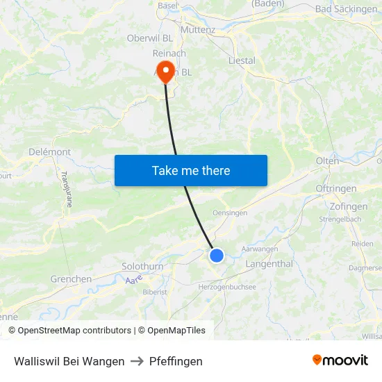 Walliswil Bei Wangen to Pfeffingen map