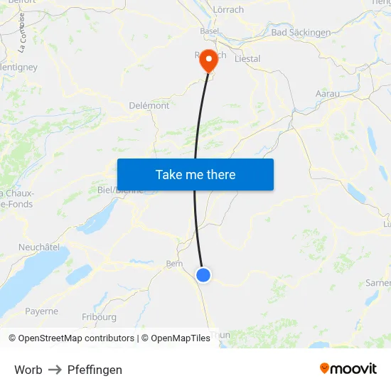Worb to Pfeffingen map