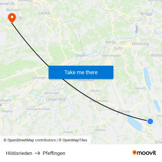 Hildisrieden to Pfeffingen map