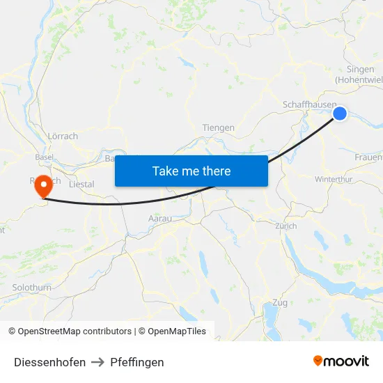 Diessenhofen to Pfeffingen map
