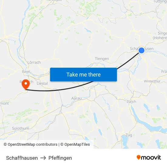 Schaffhausen to Pfeffingen map